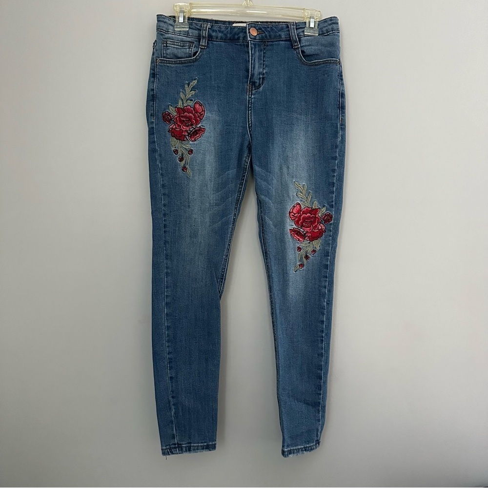 Floral Embroidered Skinny Jeans Y2K